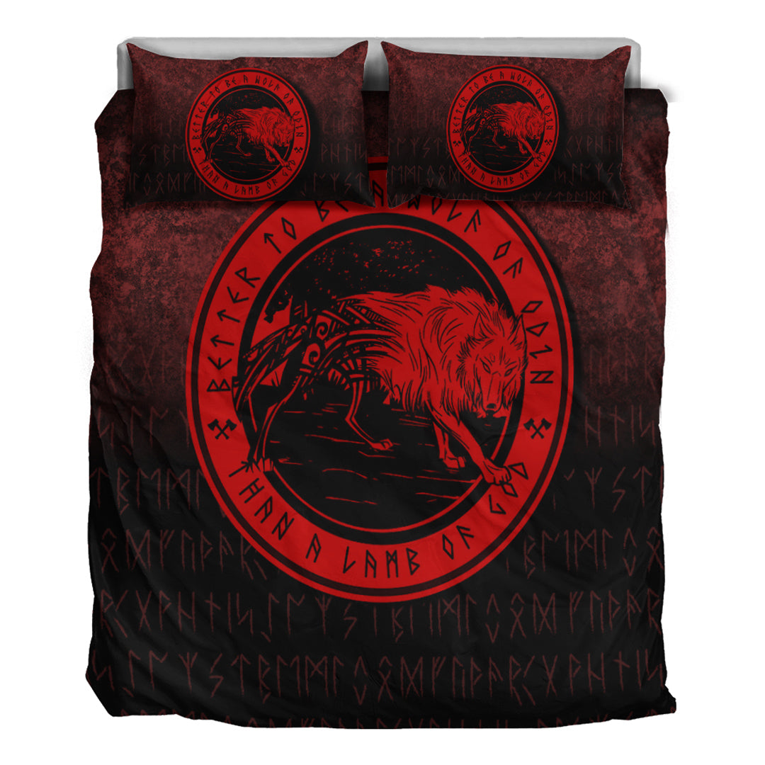 Viking Bedding Set Wolf Of Odin Red Version