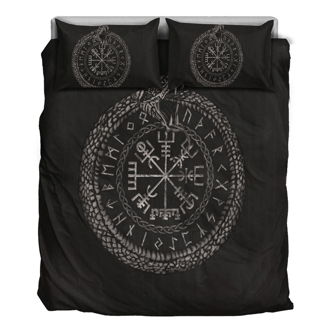 Viking Bedding Set Viking Vegvisir with Ouroboros and Runes