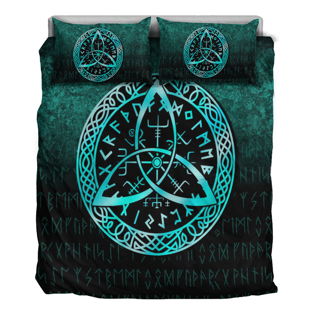 Viking Bedding Set Vegvisir Nordic Viking Rune Cyan Version