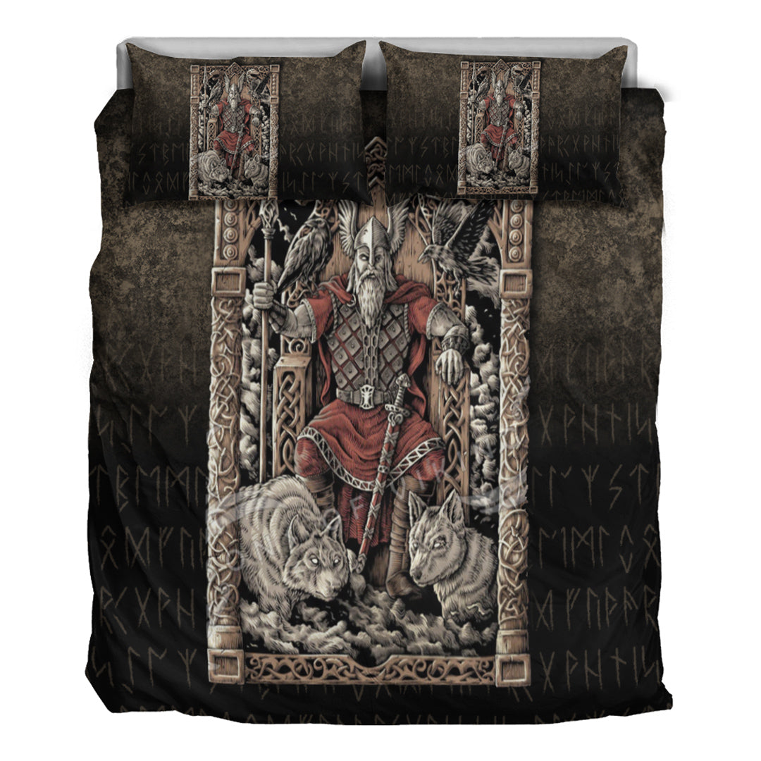 Viking Bedding Set Odin on Throne