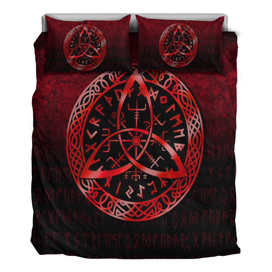 Viking Bedding Set Vegvisir Nordic Viking Rune Red Version