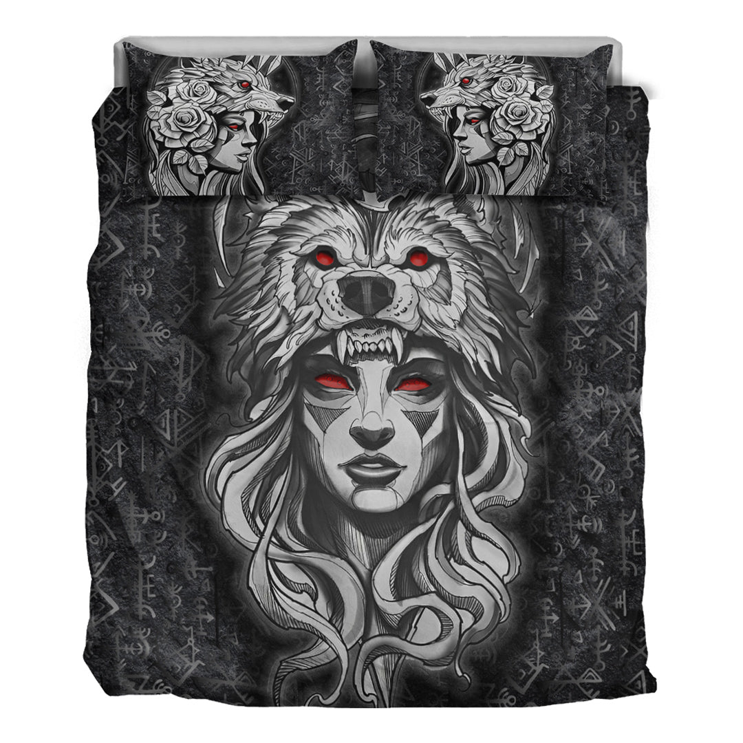 Viking Bedding Set Valkyries And Bear Raven Turquoise Tree Cletic