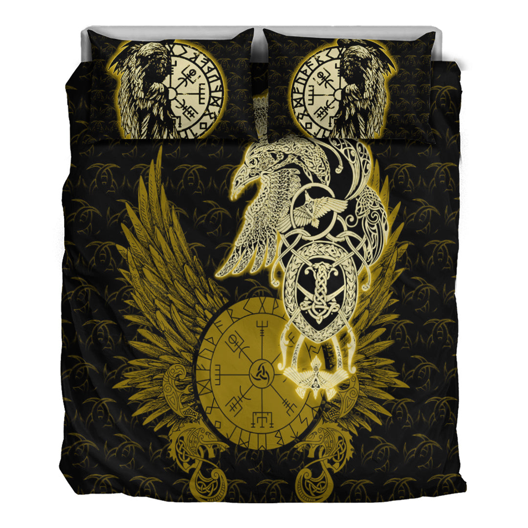 Viking Bedding Set Raven Ving Gold