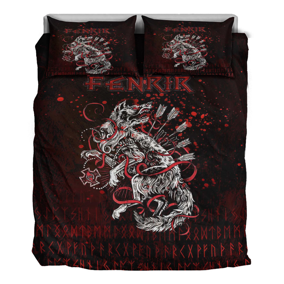 Viking Bedding Set Fenrir and Arrow on Blood Background