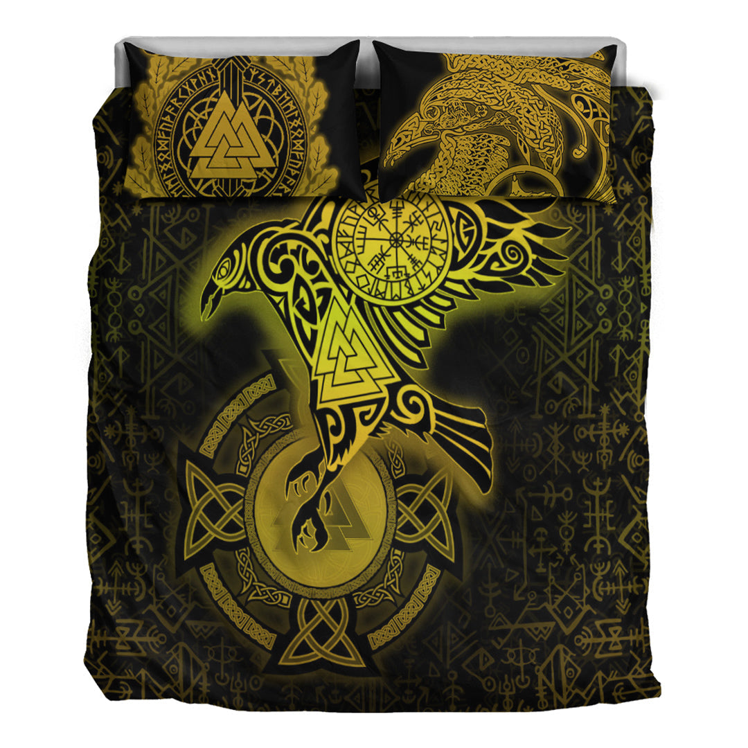 Viking Bedding Set Celtic Raven Special Yellow