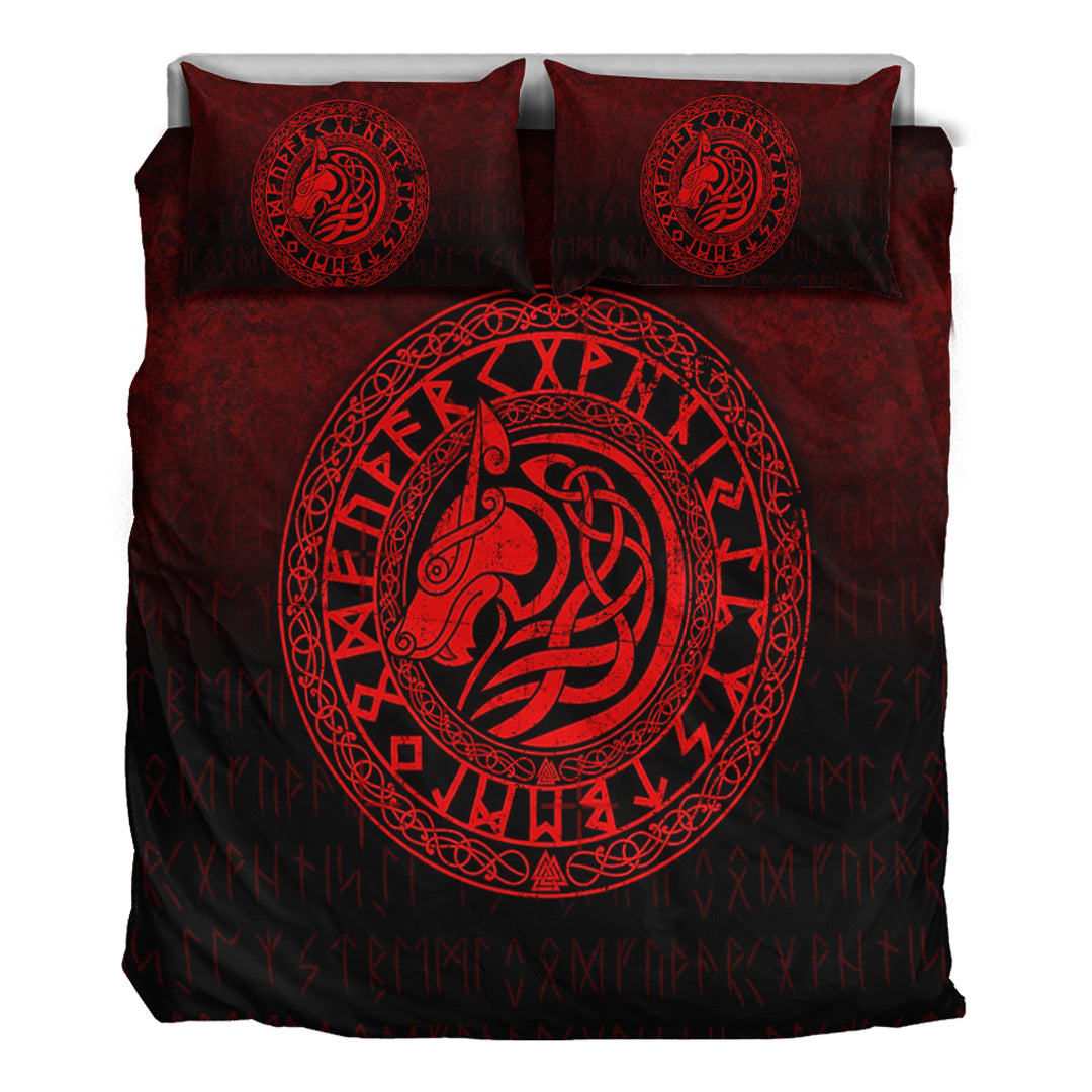 Viking Bedding Set Viking Wolf Red Version