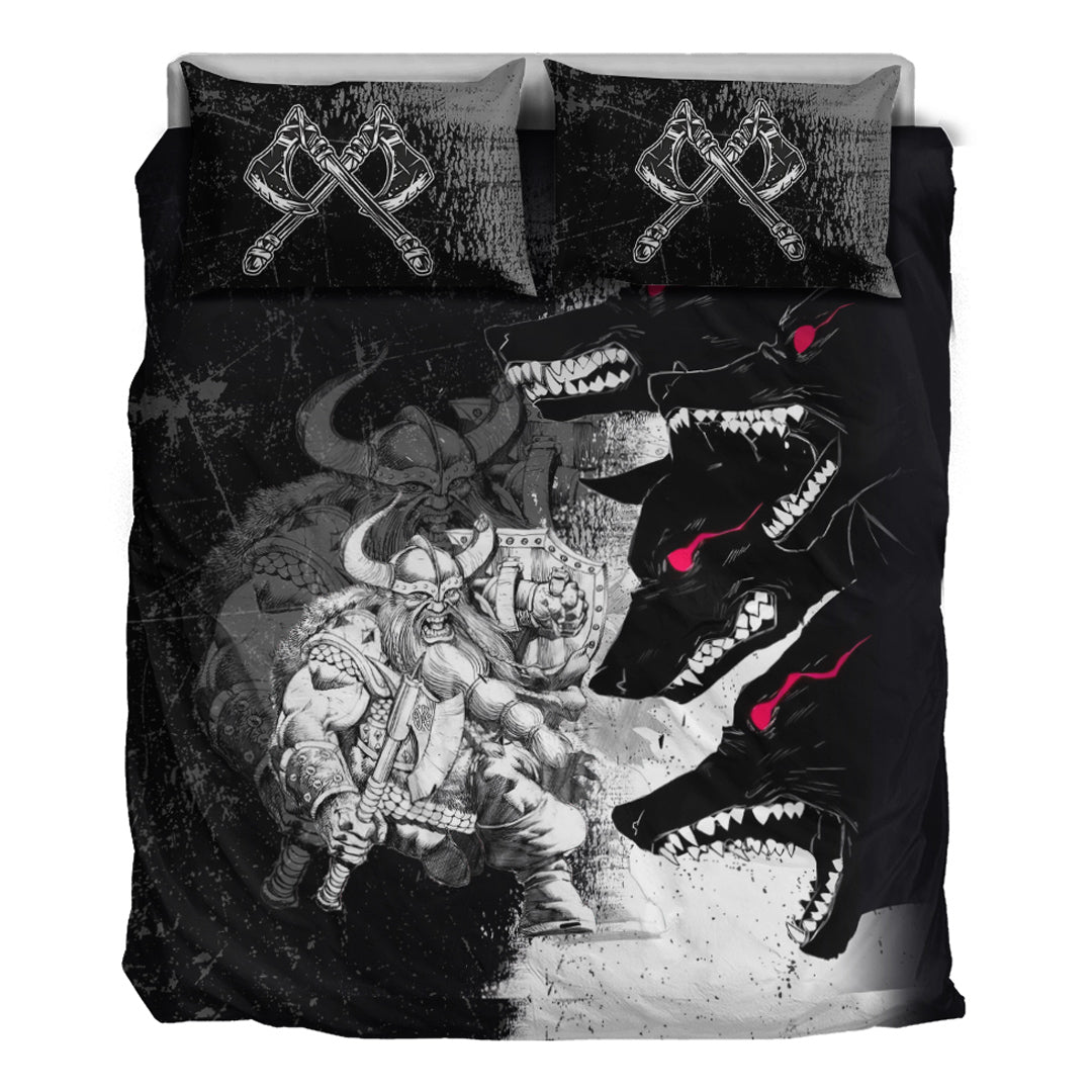 Viking Bedding Set Berserker and Wolf Red Eyes Home Set