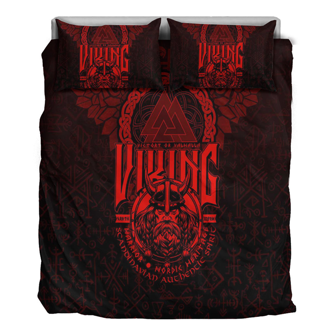 Viking Bedding Set Viking Warriors Valknut Red