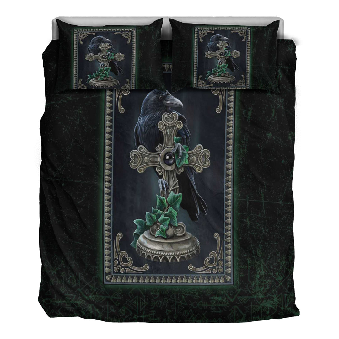 Viking Bedding Set Viking Raven Celtic and Cross Green Style