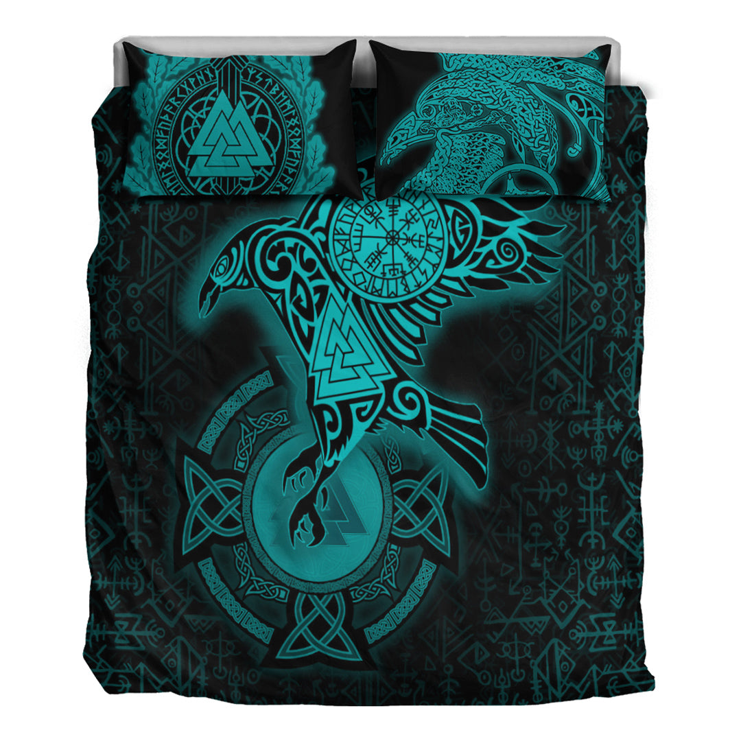 Viking Bedding Set Celtic Raven Turquoise