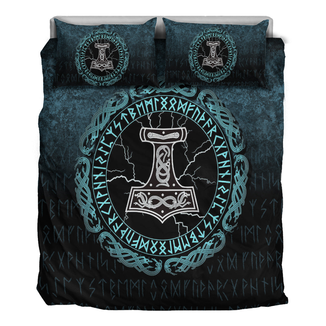 Viking Bedding Set Mjolnir Hammer of Thor Runes