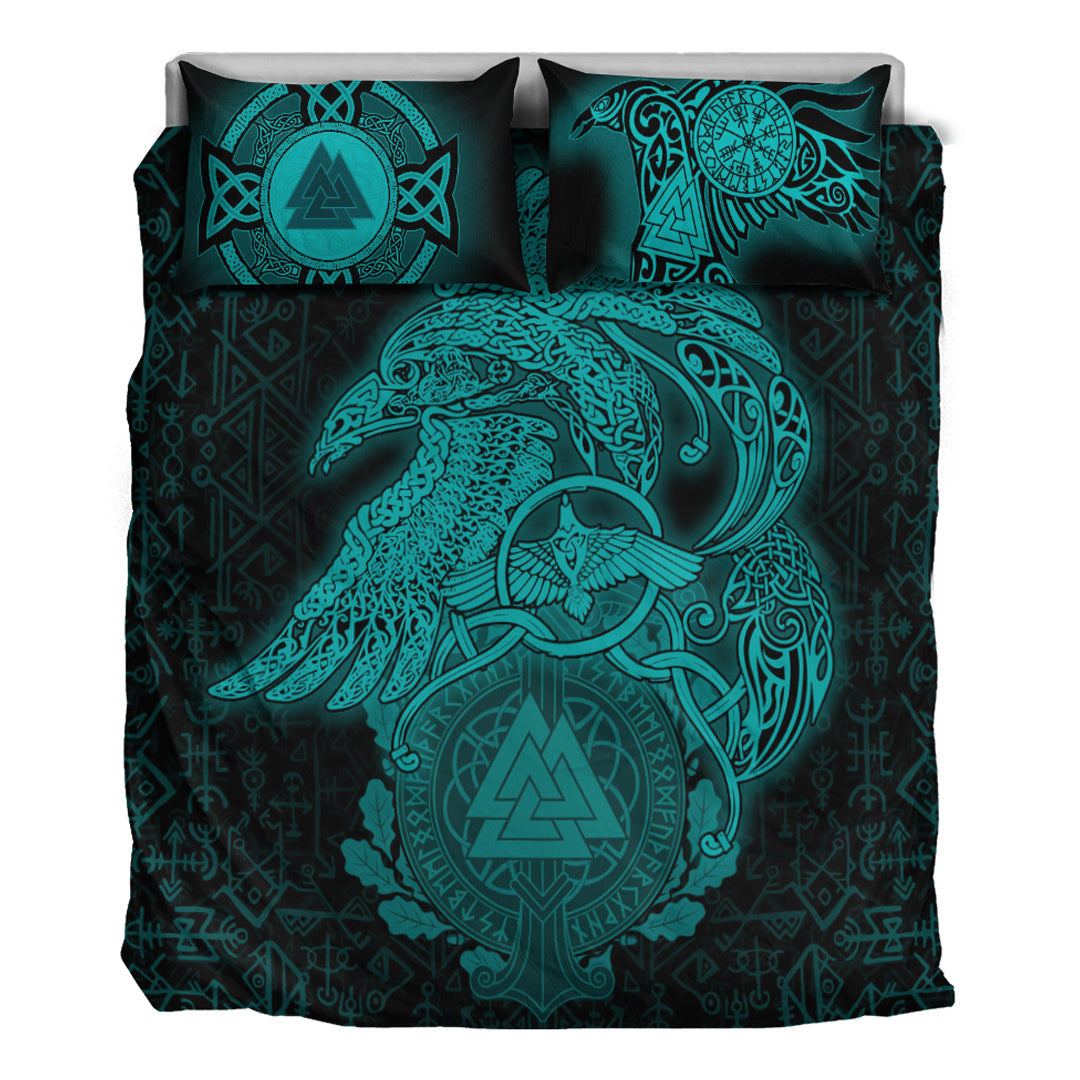 Viking Bedding Set Raven Celtic Turquoise