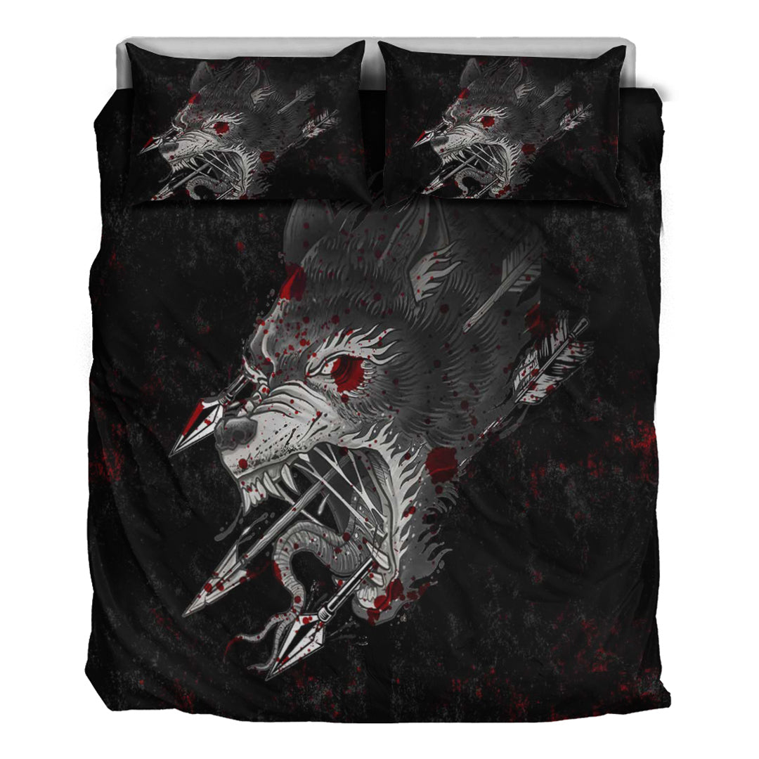 Viking Bedding Set Fenrir Wolf Arrow and Blood