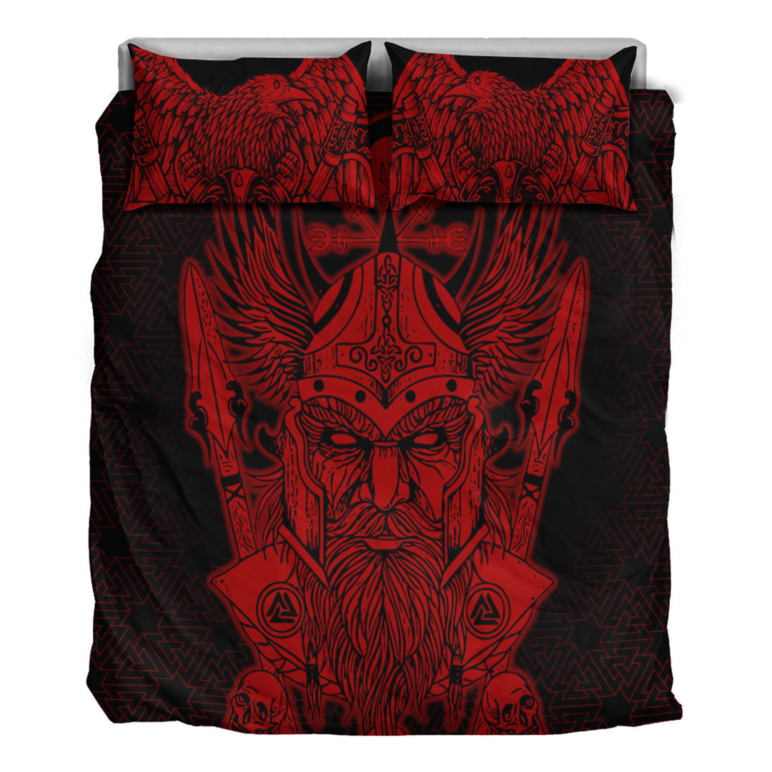 Viking Bedding Set Odin And Raven Red Ver02