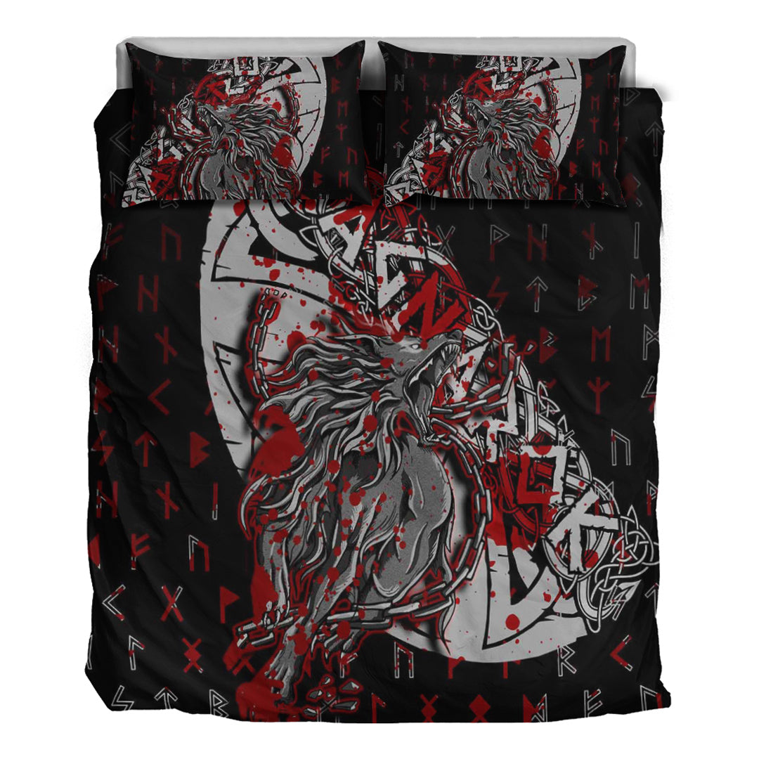 Viking Bedding Set Fenrir Ragnarok Blood