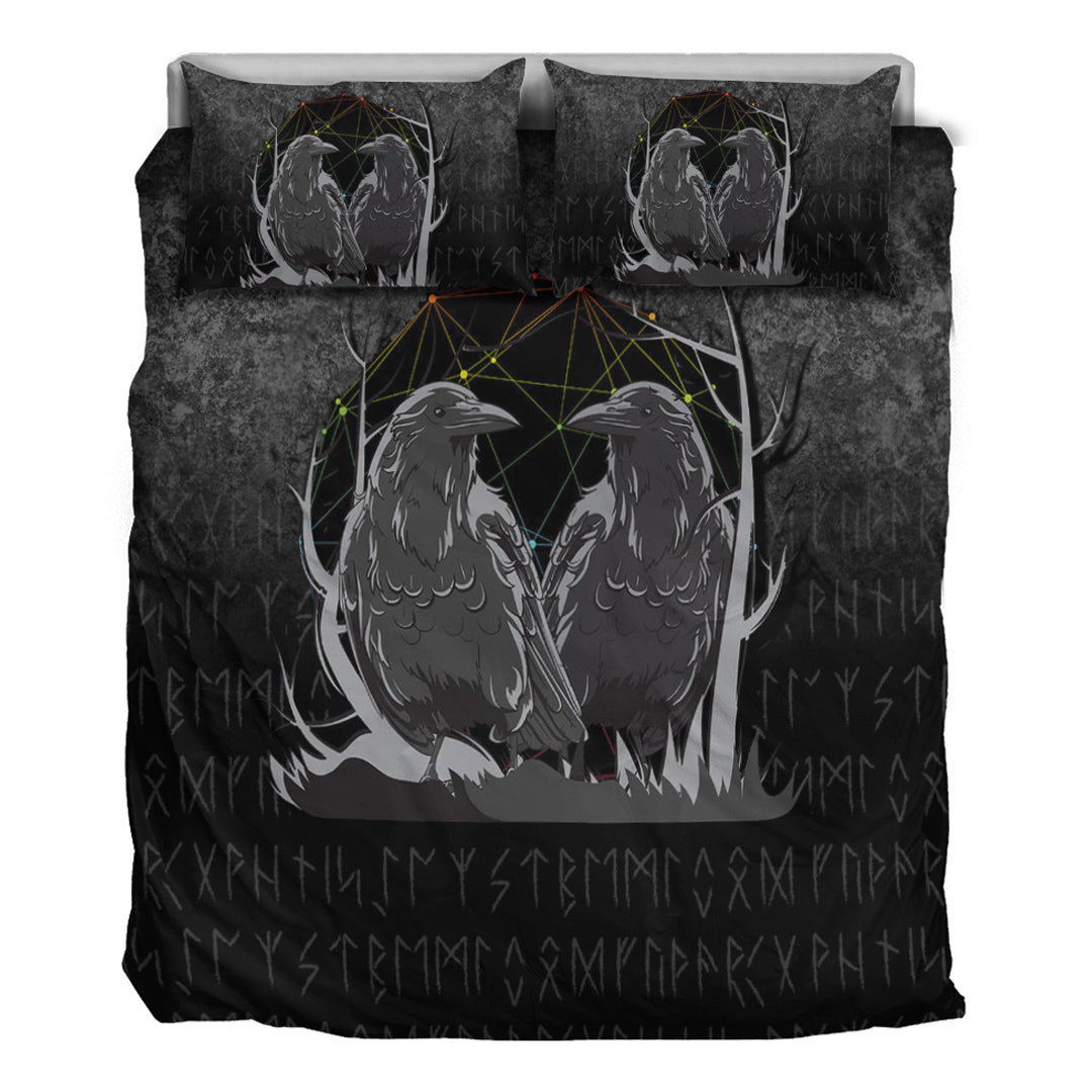 Viking Bedding Set Huginn And Muninn Norse Mythology Ravens Midgard Birds Crow