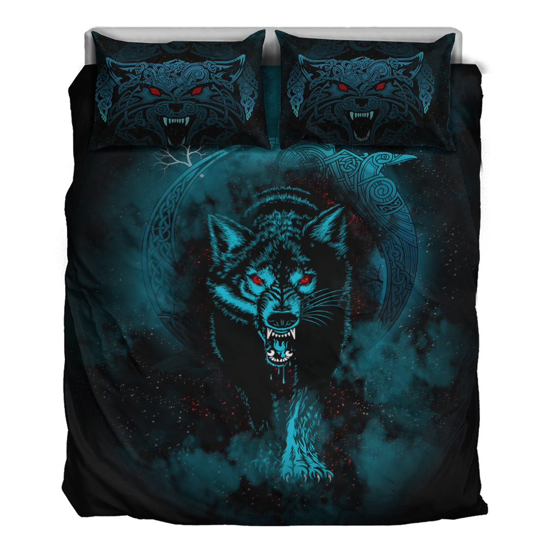 Viking Bedding Set Moon Wolf Tattoo