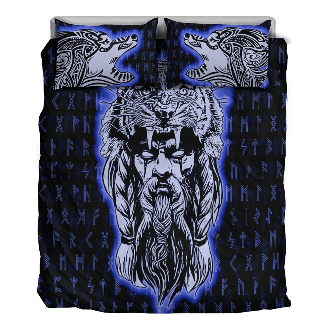 Viking Bedding Set Wolf Odin Viking Set Blue