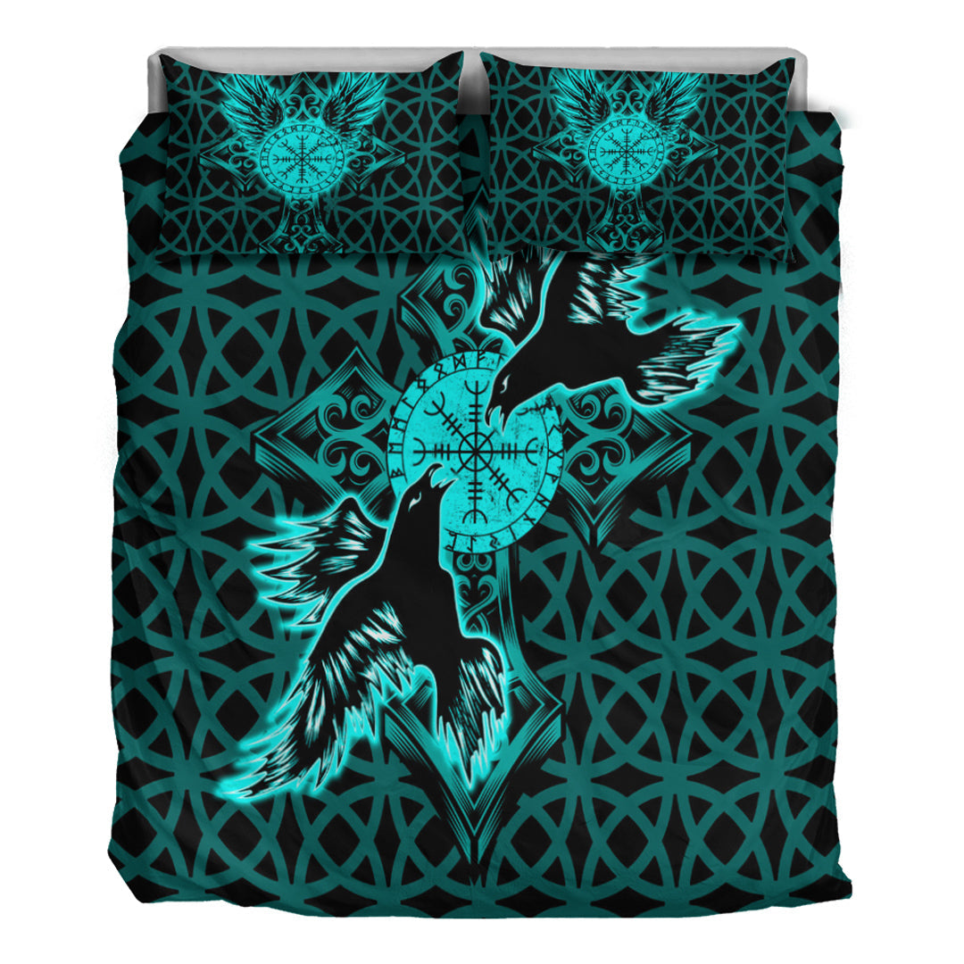 Viking Bedding Set Viking Raven Cross Turquoise