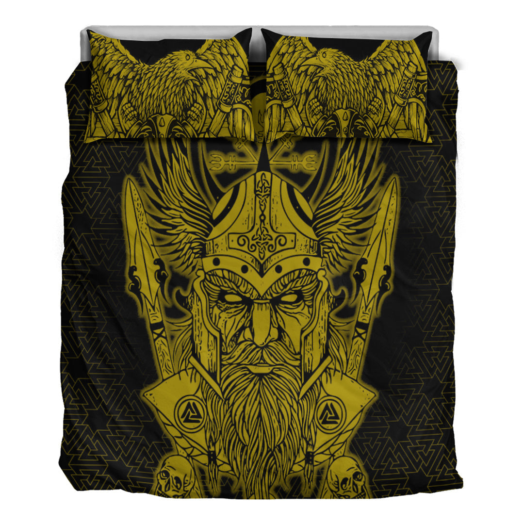 Viking Bedding Set Odin And Raven Gold