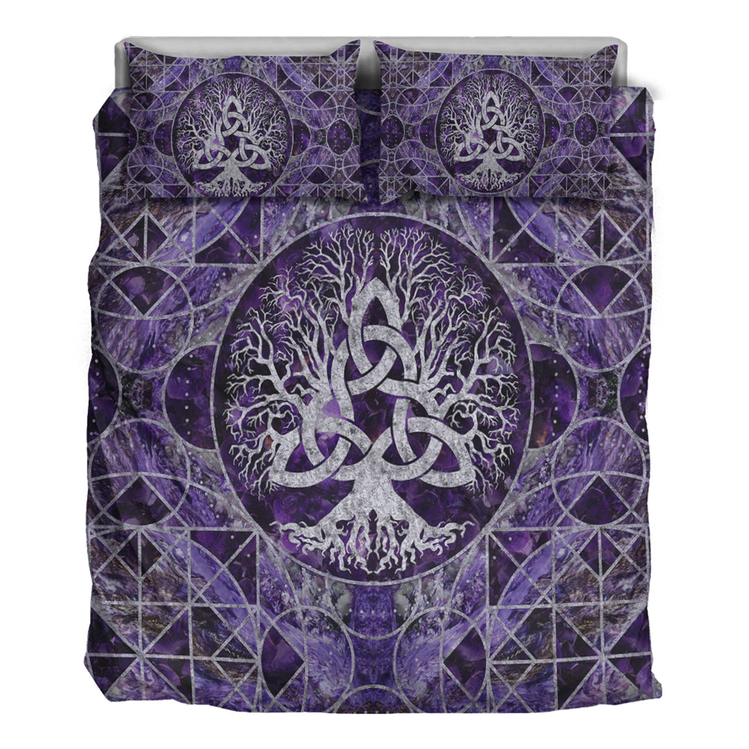 Viking Bedding Set Tree of Life with Triquetra Amethyst and Silver