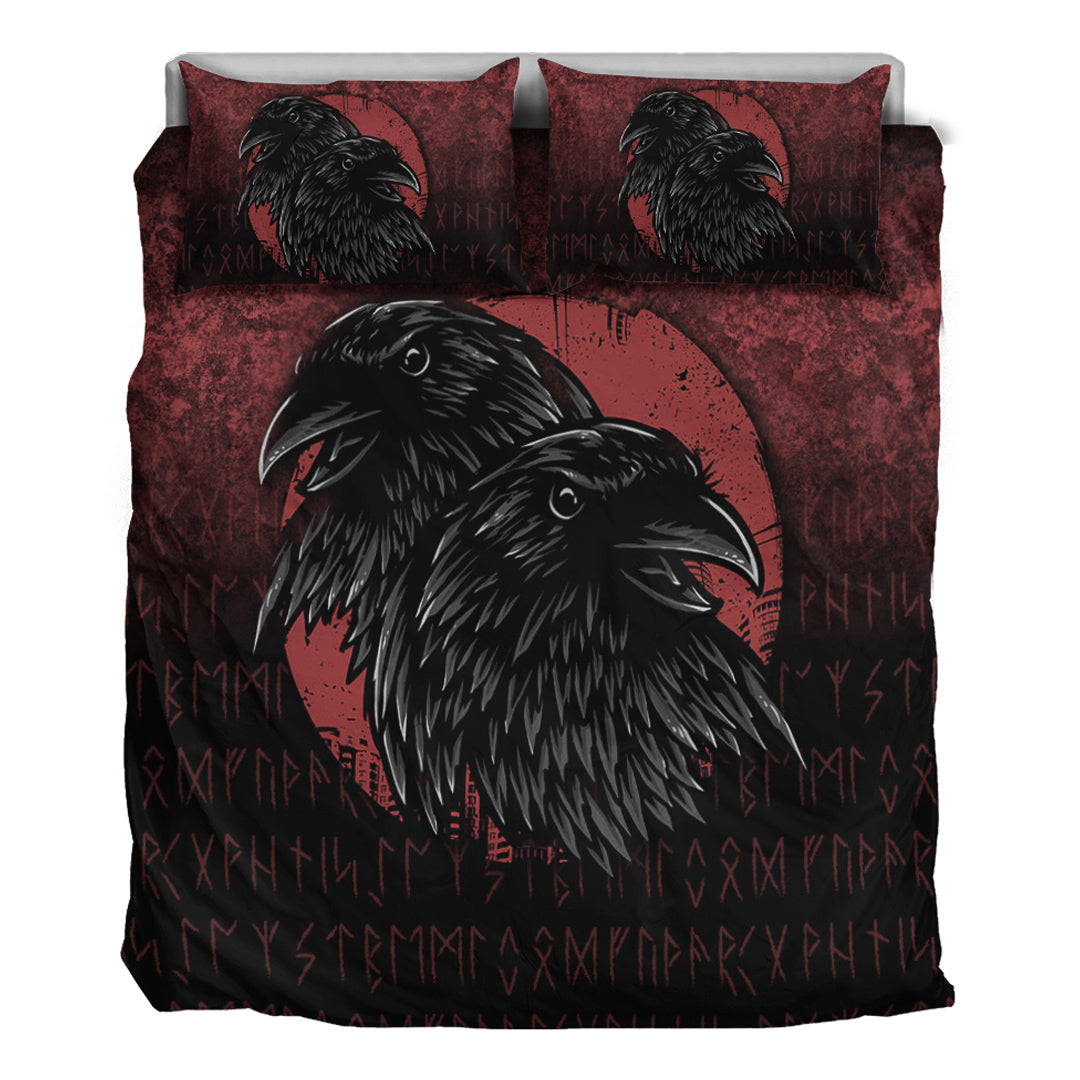 Viking Bedding Set Huginn And Muninn Birds Norse Mythology Crow Hunters Wildlife Animals