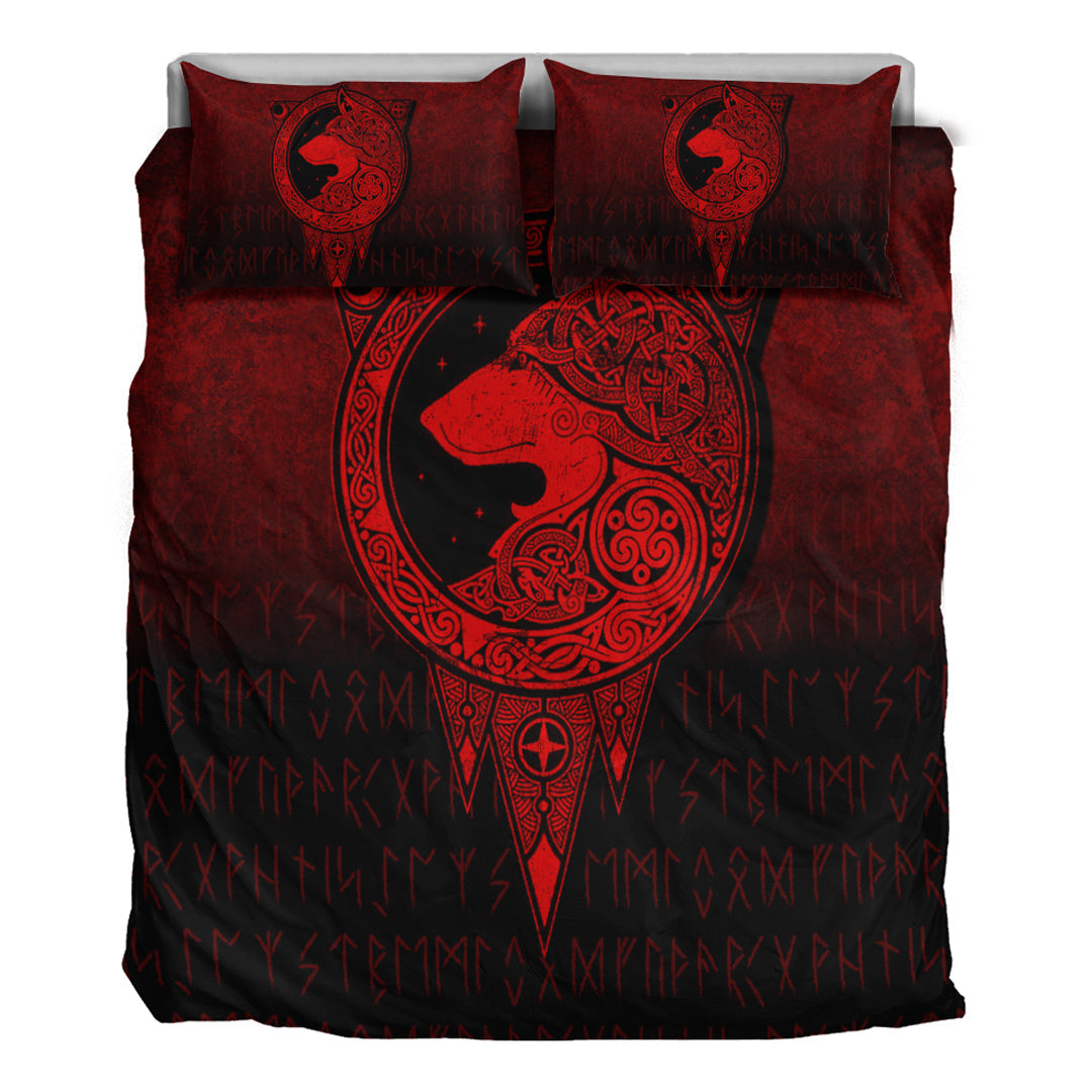 Viking Bedding Set Viking Norse Wolf Red Version