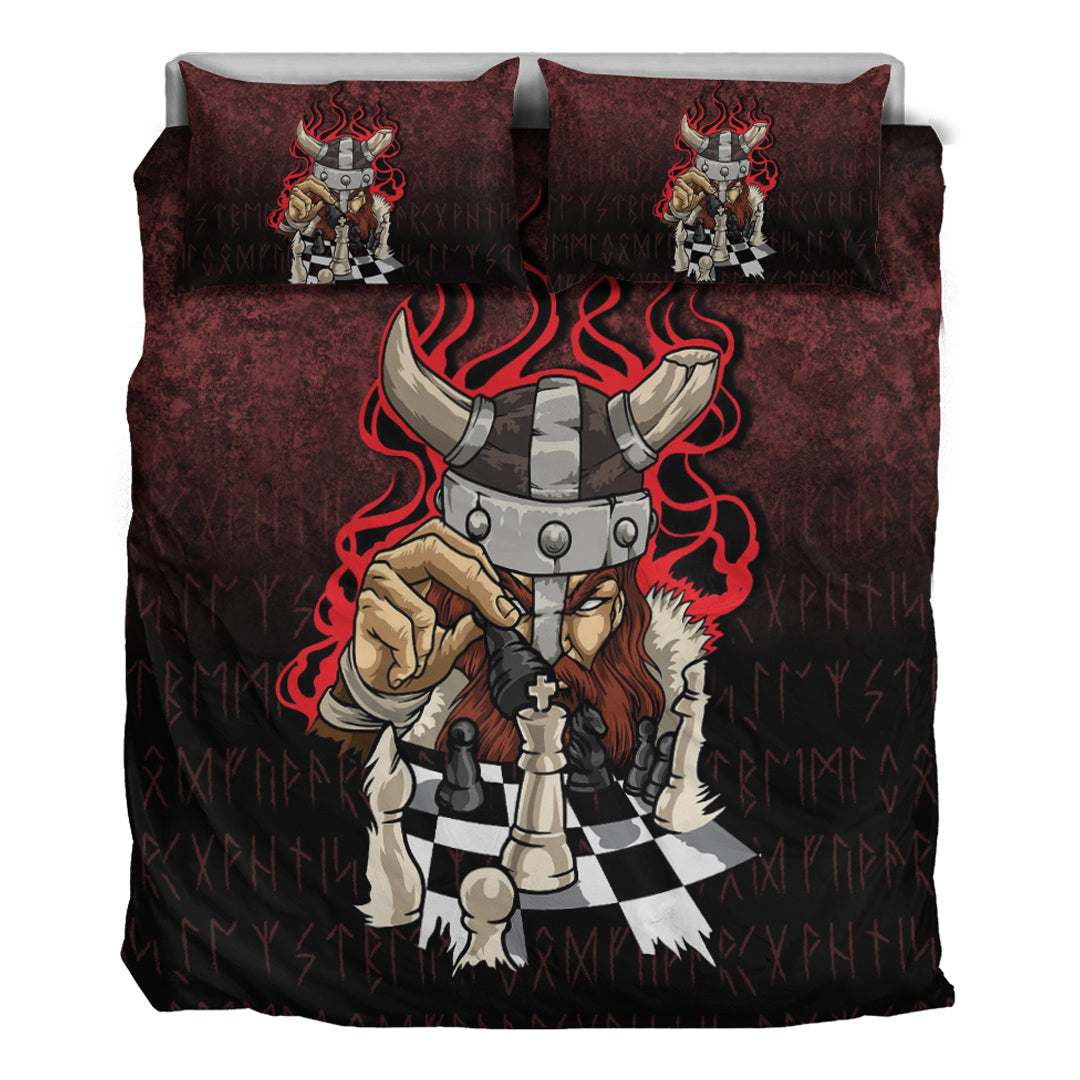 Viking Bedding Set Brave Viking With Chessboard Chess