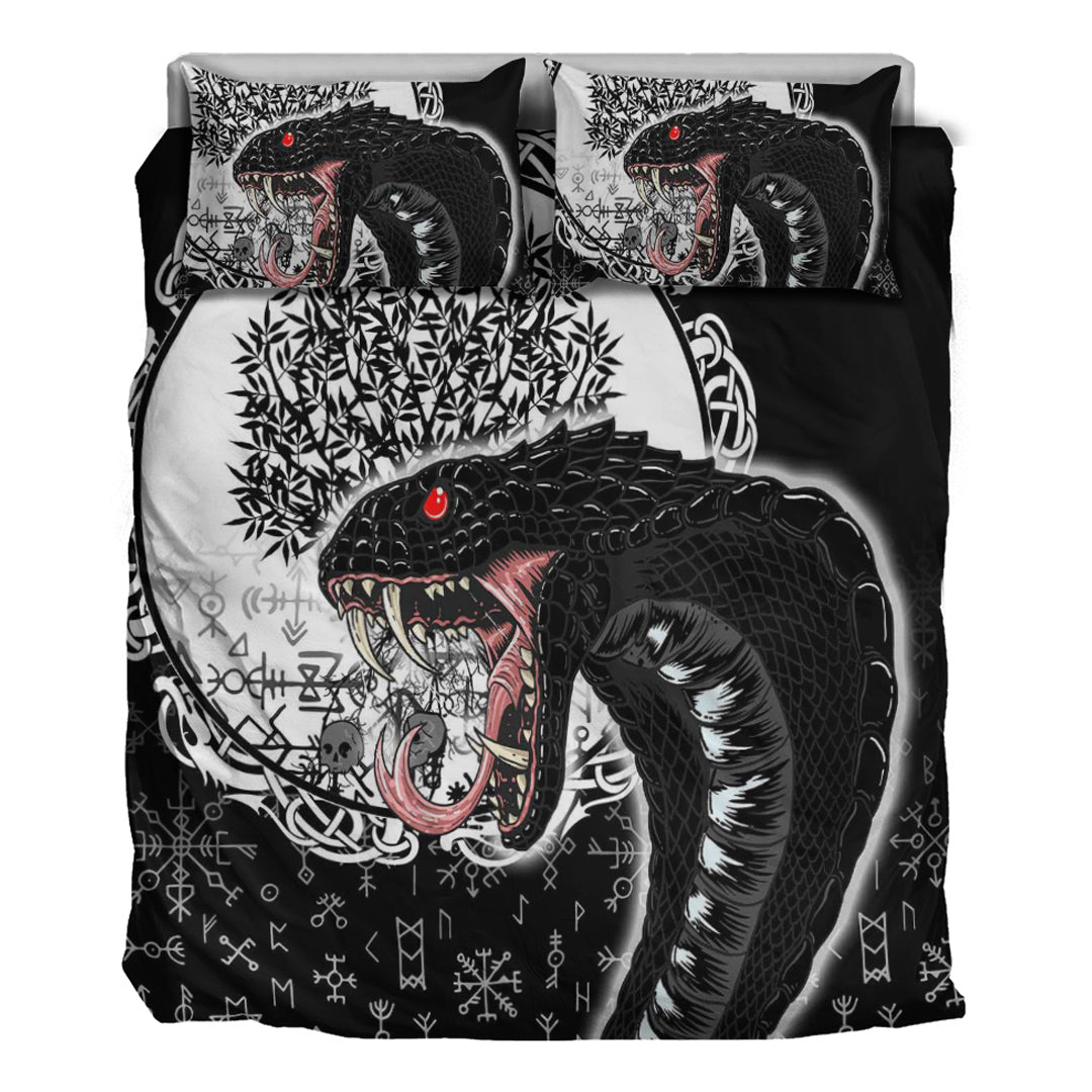 Viking Bedding Set Jomngandr and Yggdrasil Black and White