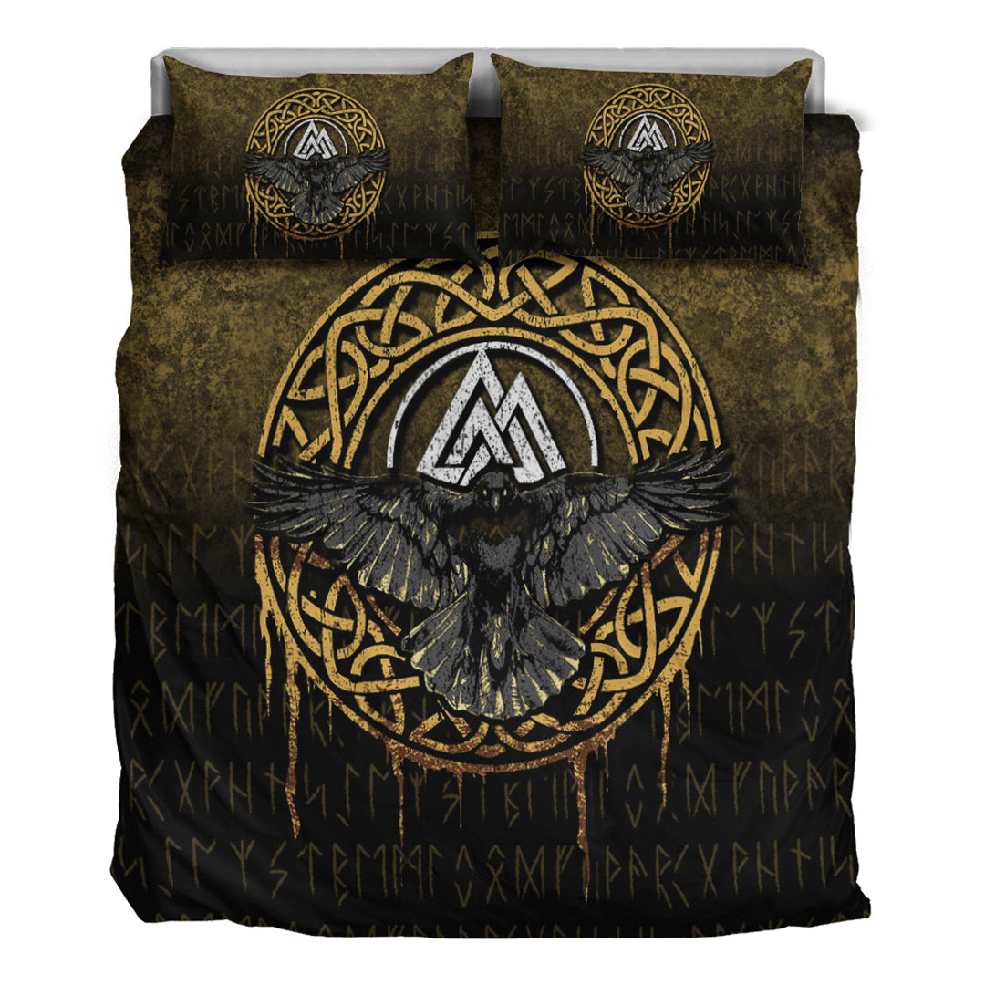 Viking Bedding Set Valhalla Norse Mythology Raven Black Crow Style