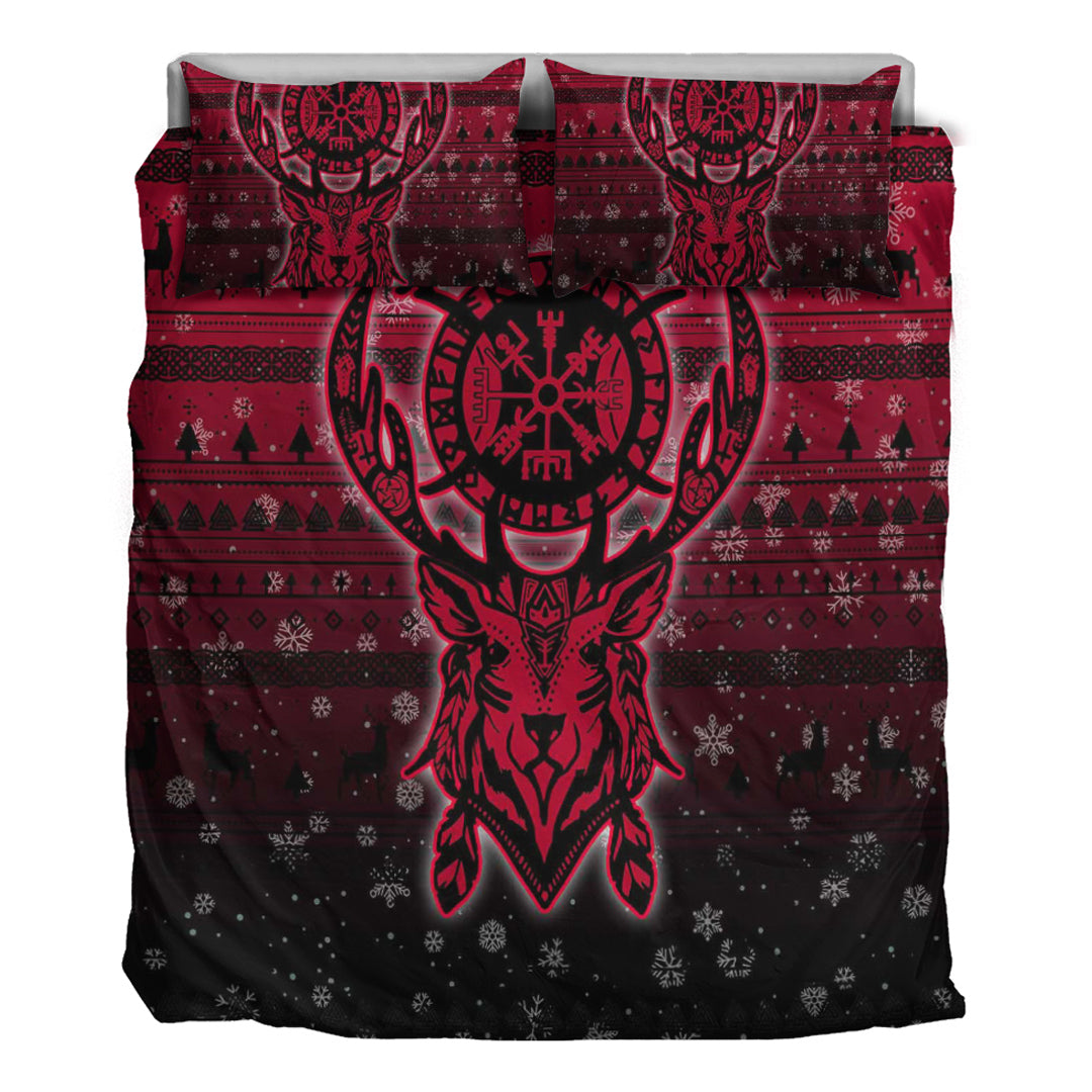 Viking Bedding Set Viking Reindeer Vegvisir Red