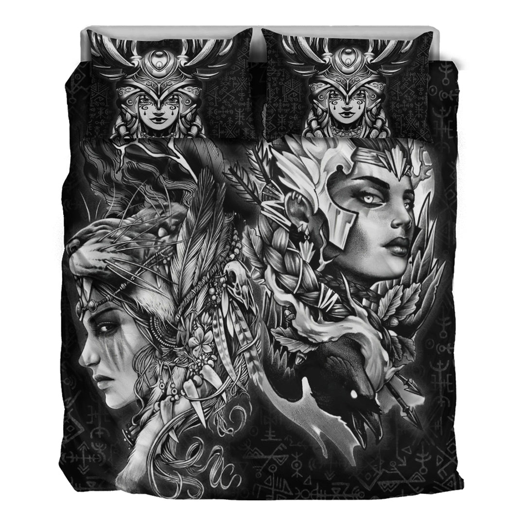 Viking Bedding Set Valkyries And Bear Raven Tree Cletic