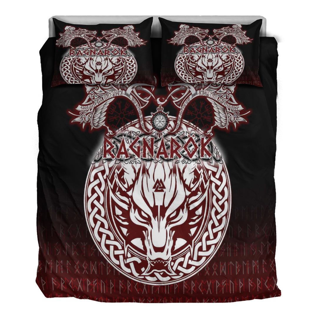 Viking Bedding Set Ragnarok Fenrir Valknut and Vegvisir