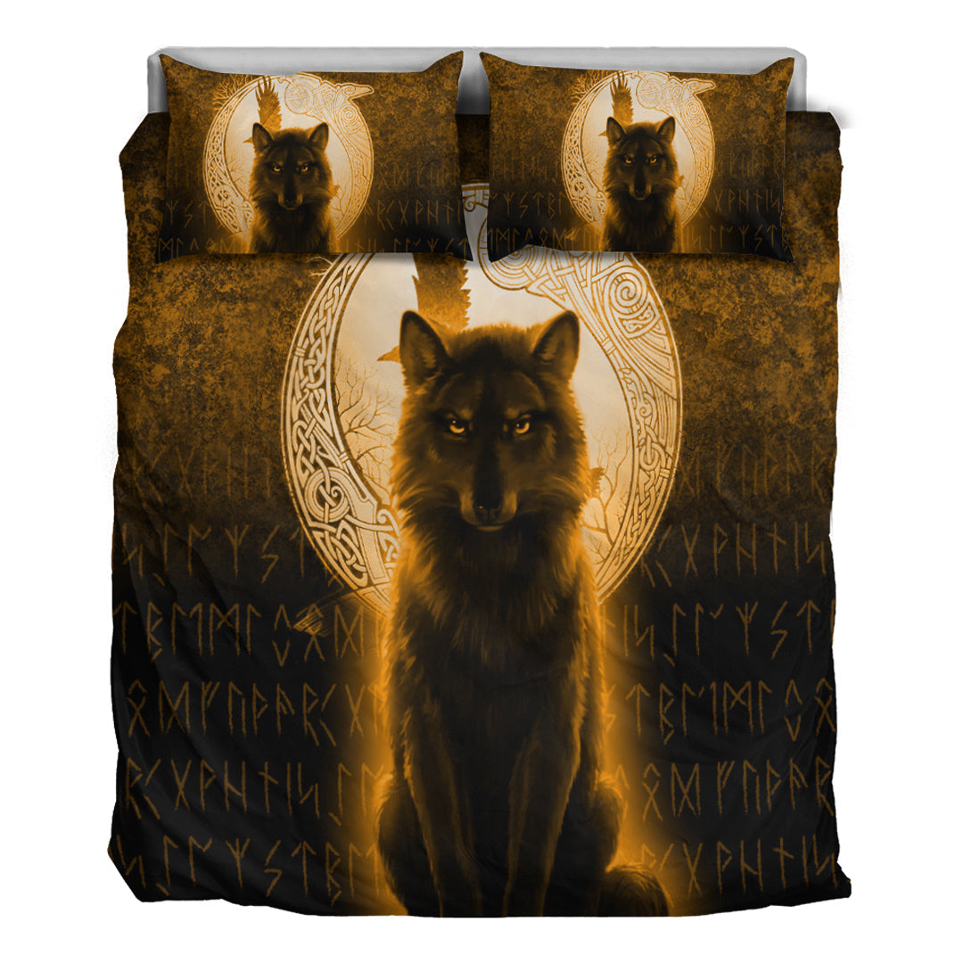 Viking Bedding Set Fenrir Viking Wolf Gold Version