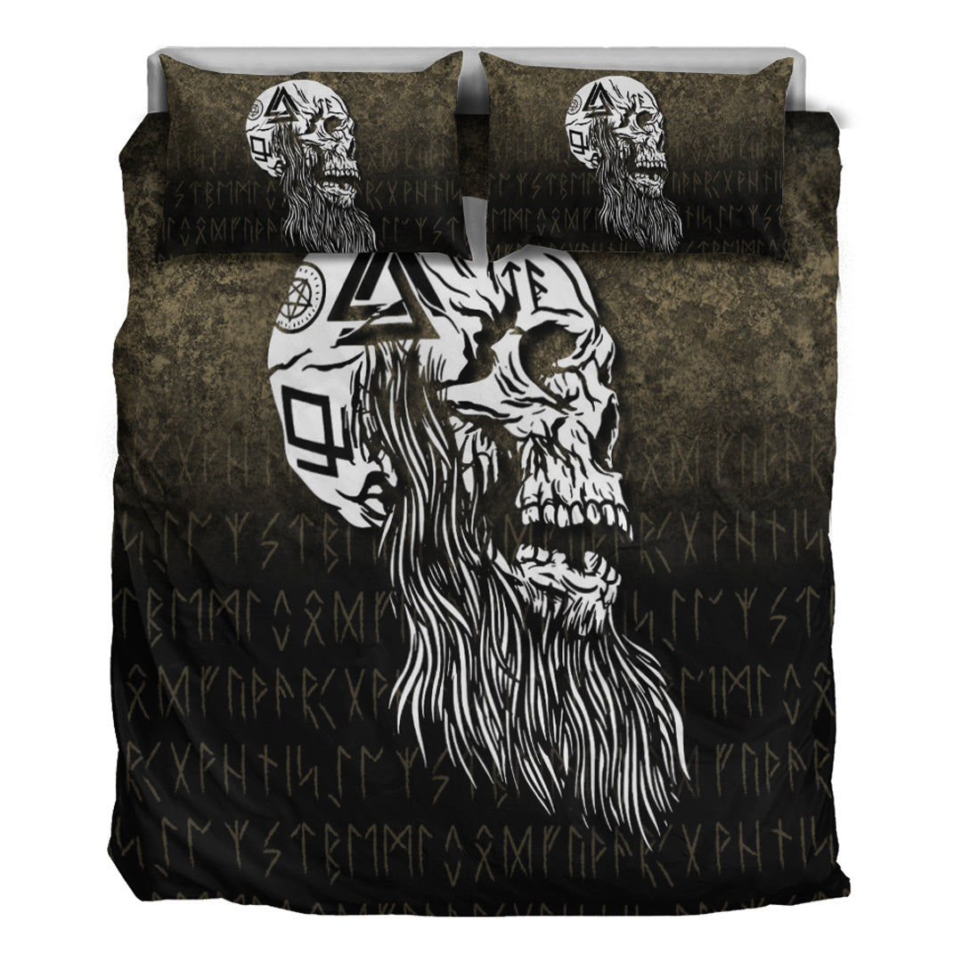 Viking Bedding Set Viking Skull with tattoos and long beard