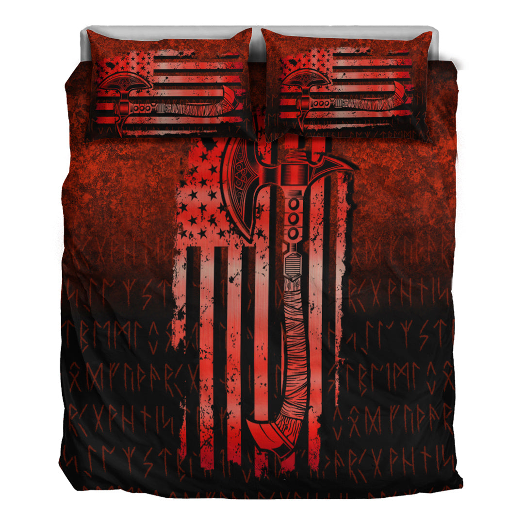 Viking Bedding Set USA Flag Viking Cool American Norsemen Red Version