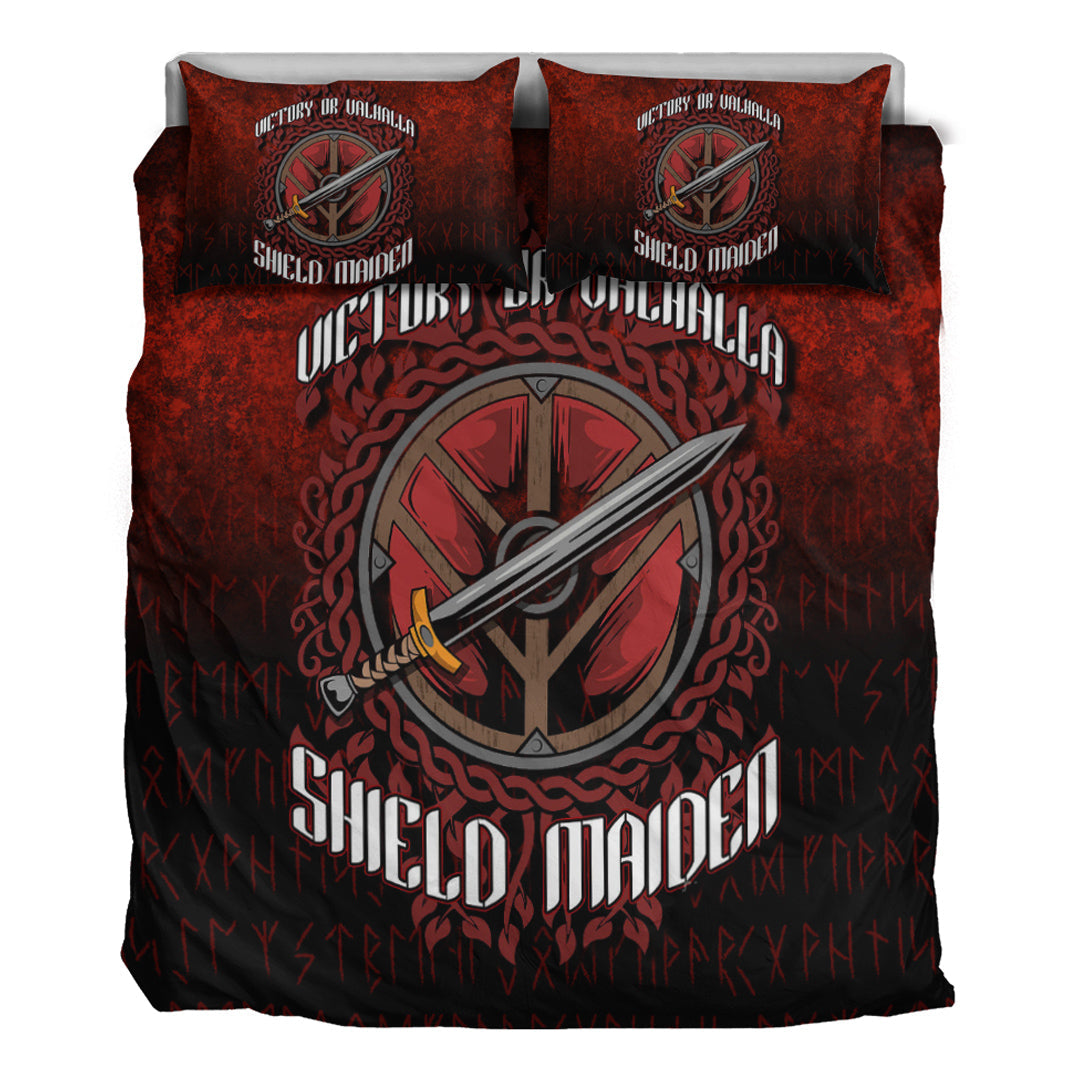 Viking Bedding Set Victory or Valhalla Shield Maiden