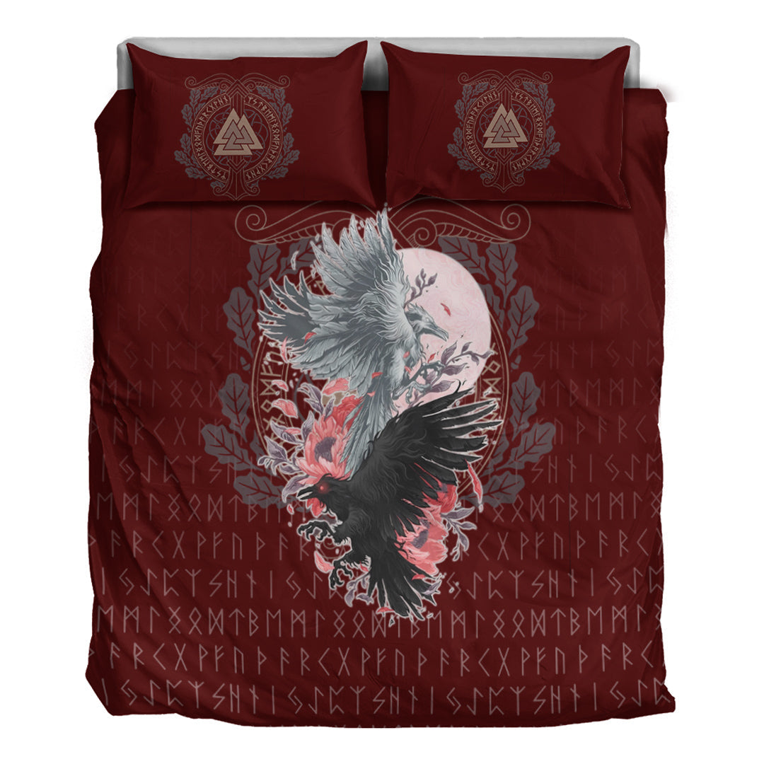 Viking Bedding Set Raven Black and White Red Yggdrasil HS