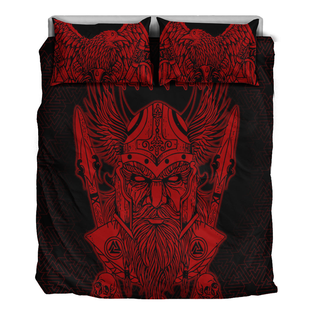 Viking Bedding Set Odin And Raven Red Text