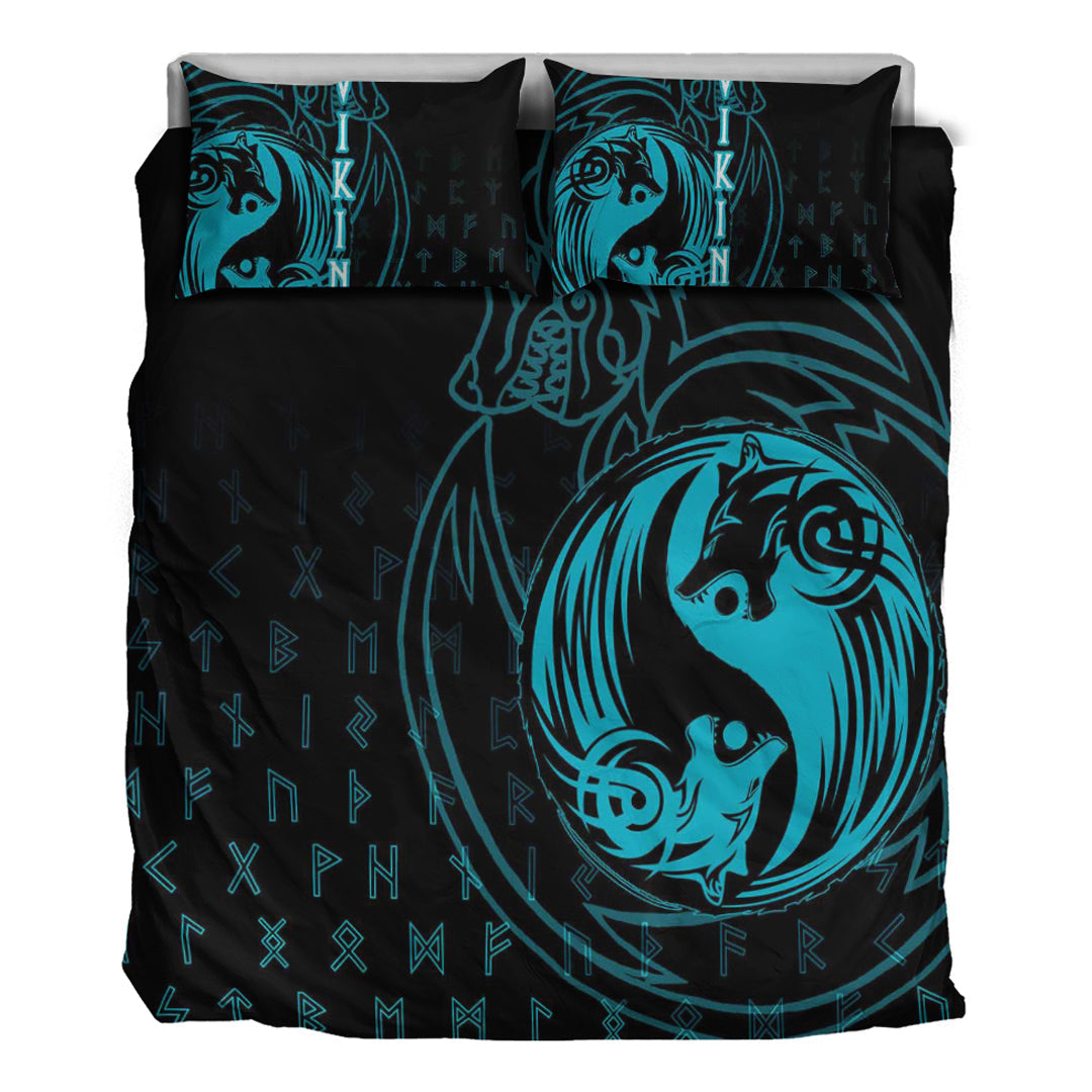 Viking Bedding Set Skoll and Hati Cyan