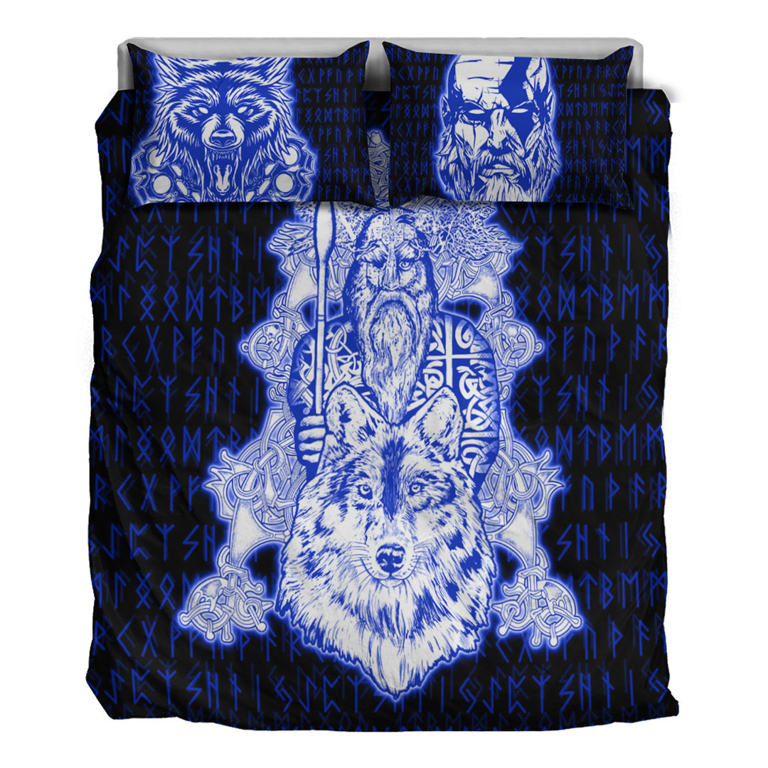 Viking Bedding Set Odin Wolf Viking Set Blue