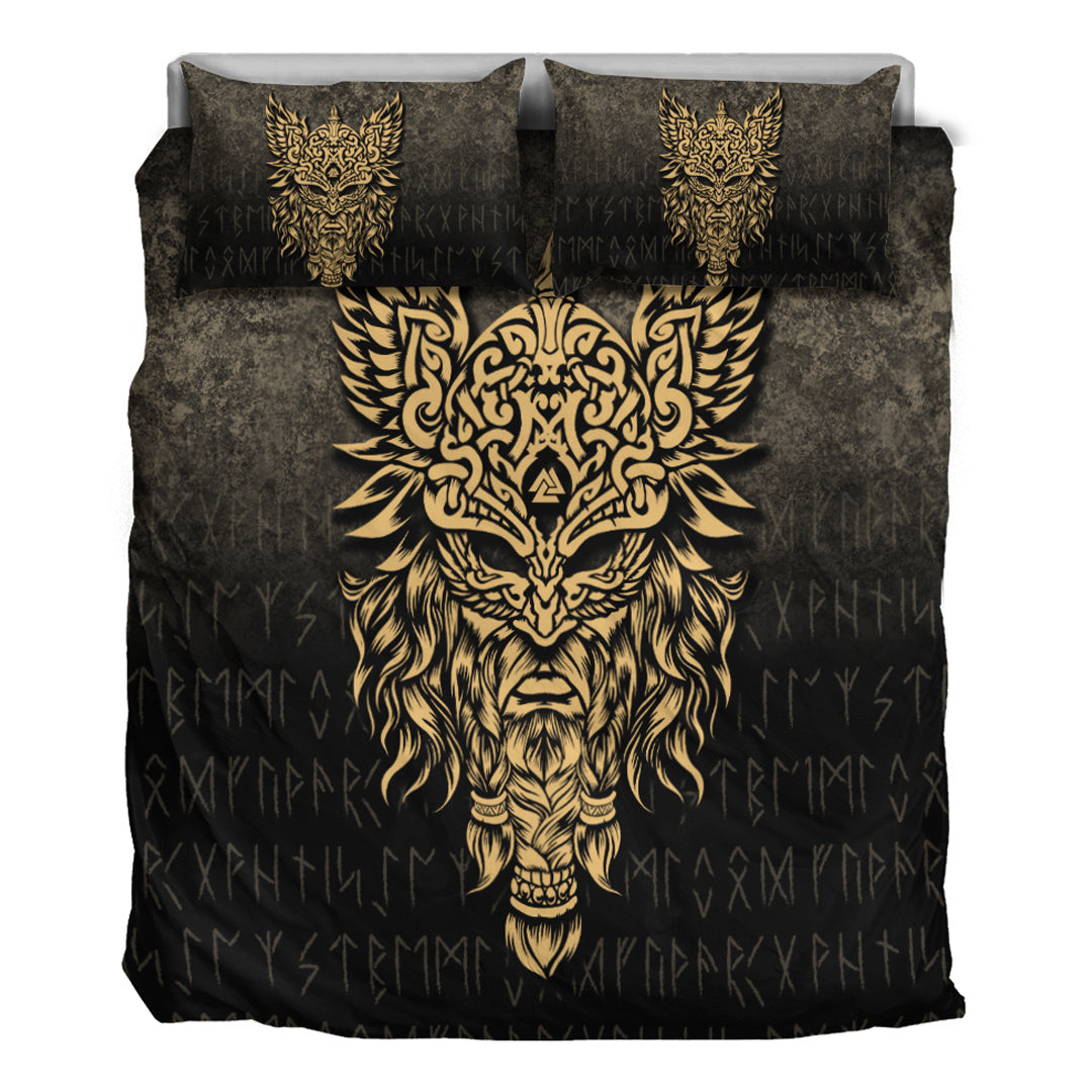 Viking Bedding Set Odin The Allfather Asgard God And Chief Of Aesir Gold Version