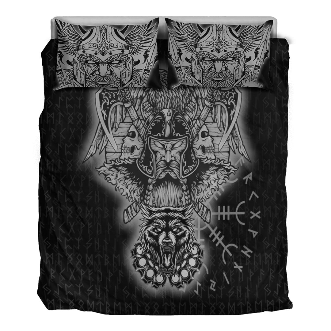 Viking Bedding Set Odin And Raven Wolf