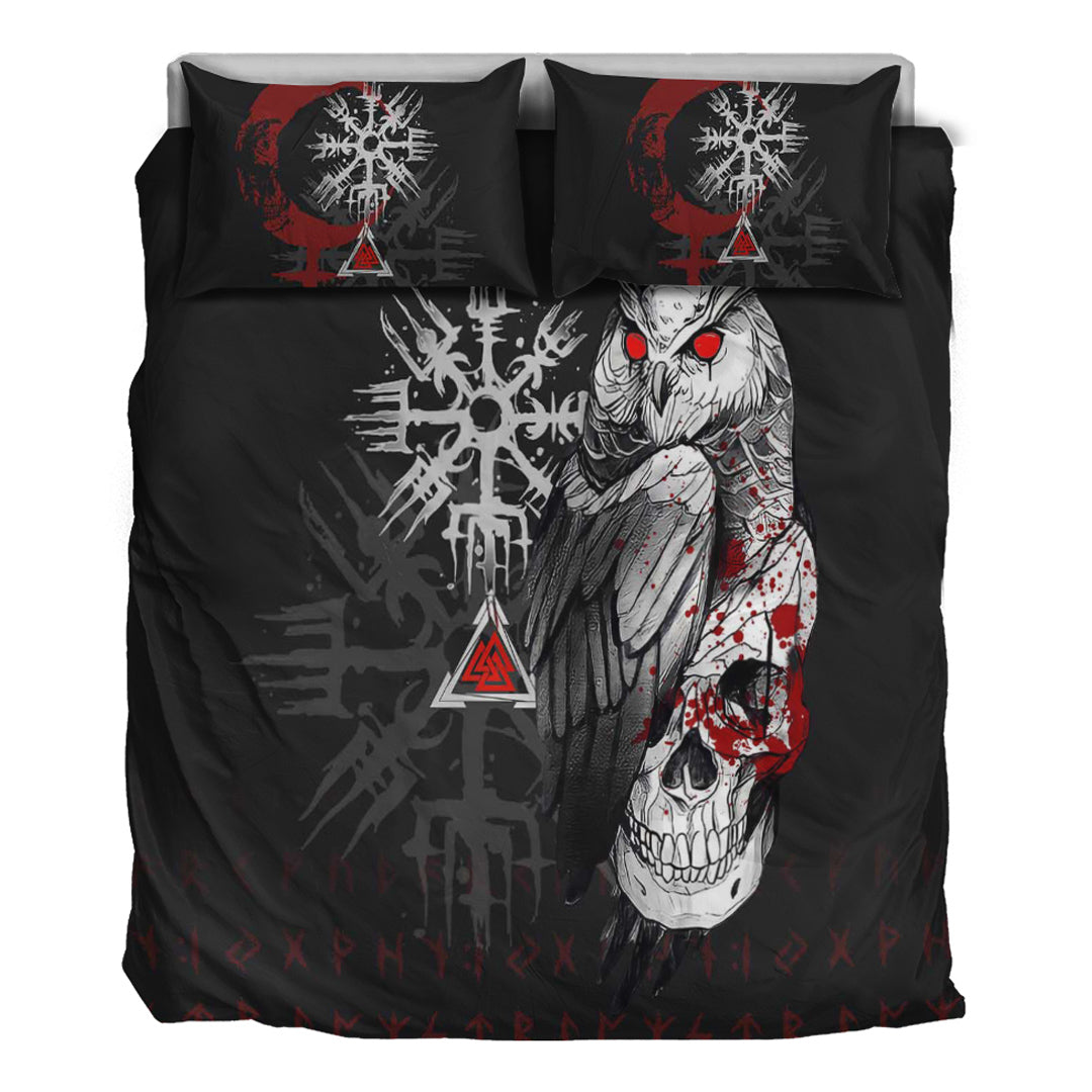 Viking Bedding Set Viking Owl Skull Blood Style