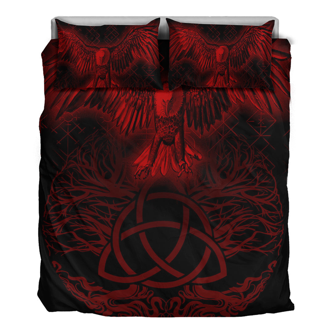 Viking Bedding Set Raven Tree Cletic Red