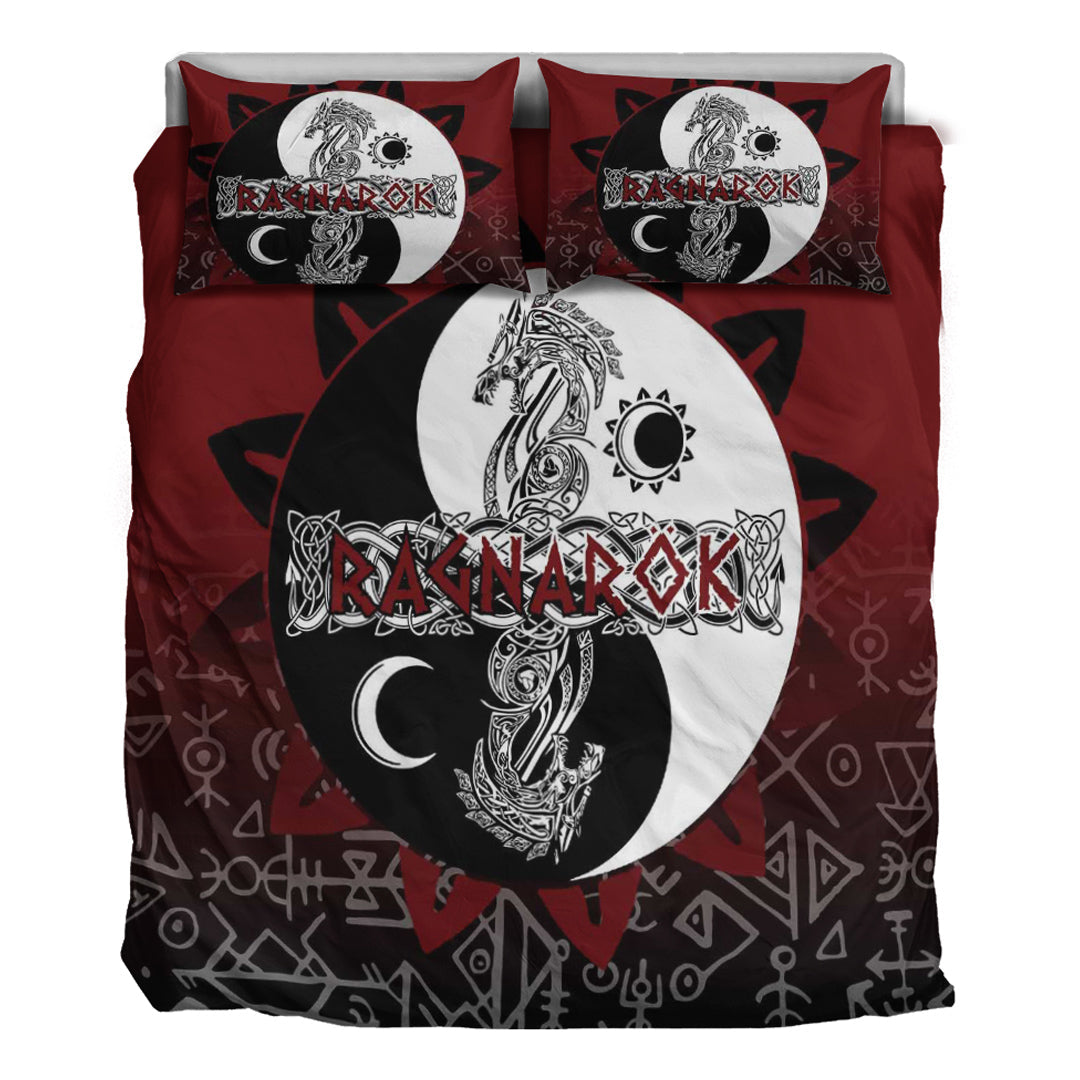 Viking Bedding Set Ragnarok Skoll and Hati Style Bagua