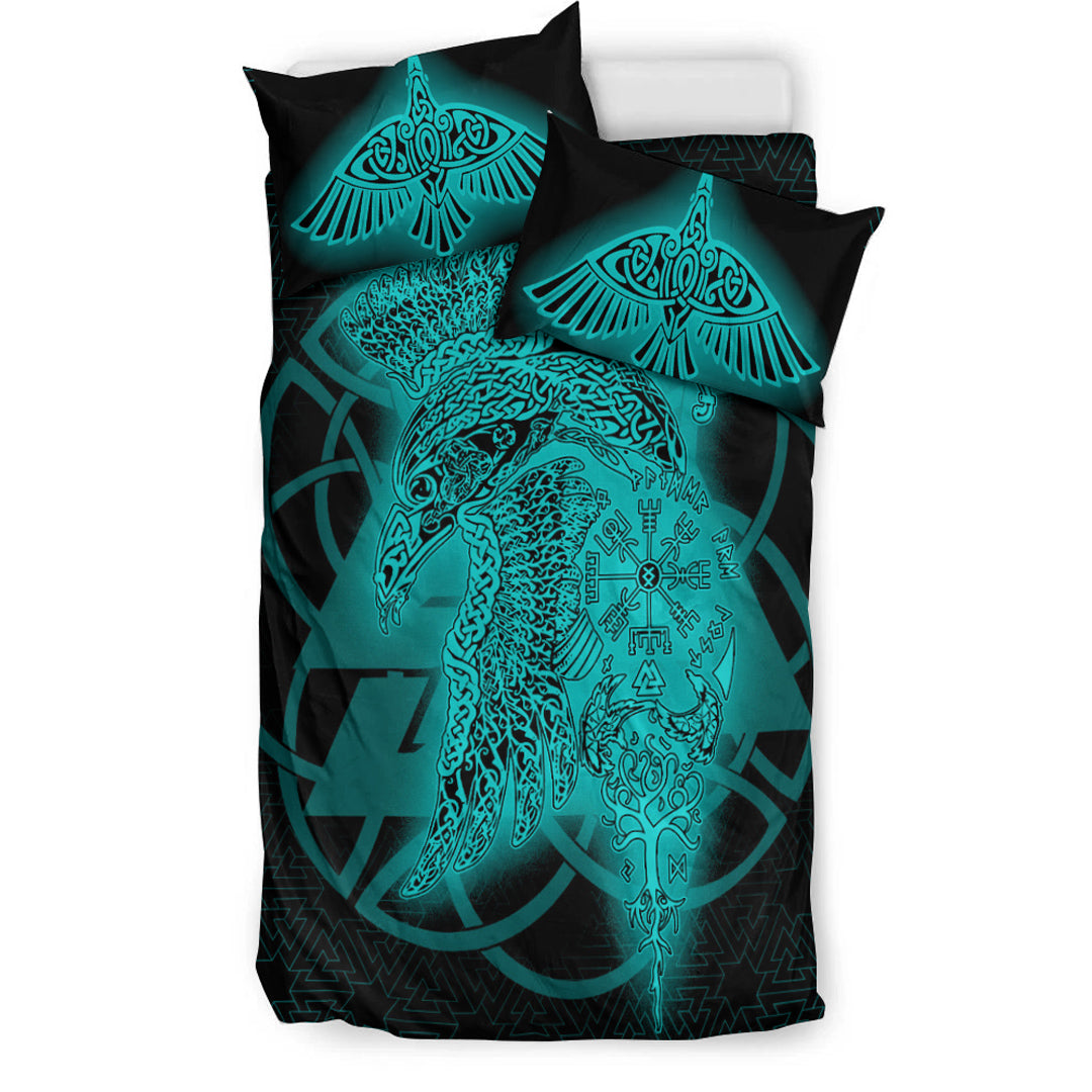 Viking Bedding Set Raven Valknut Turquoise