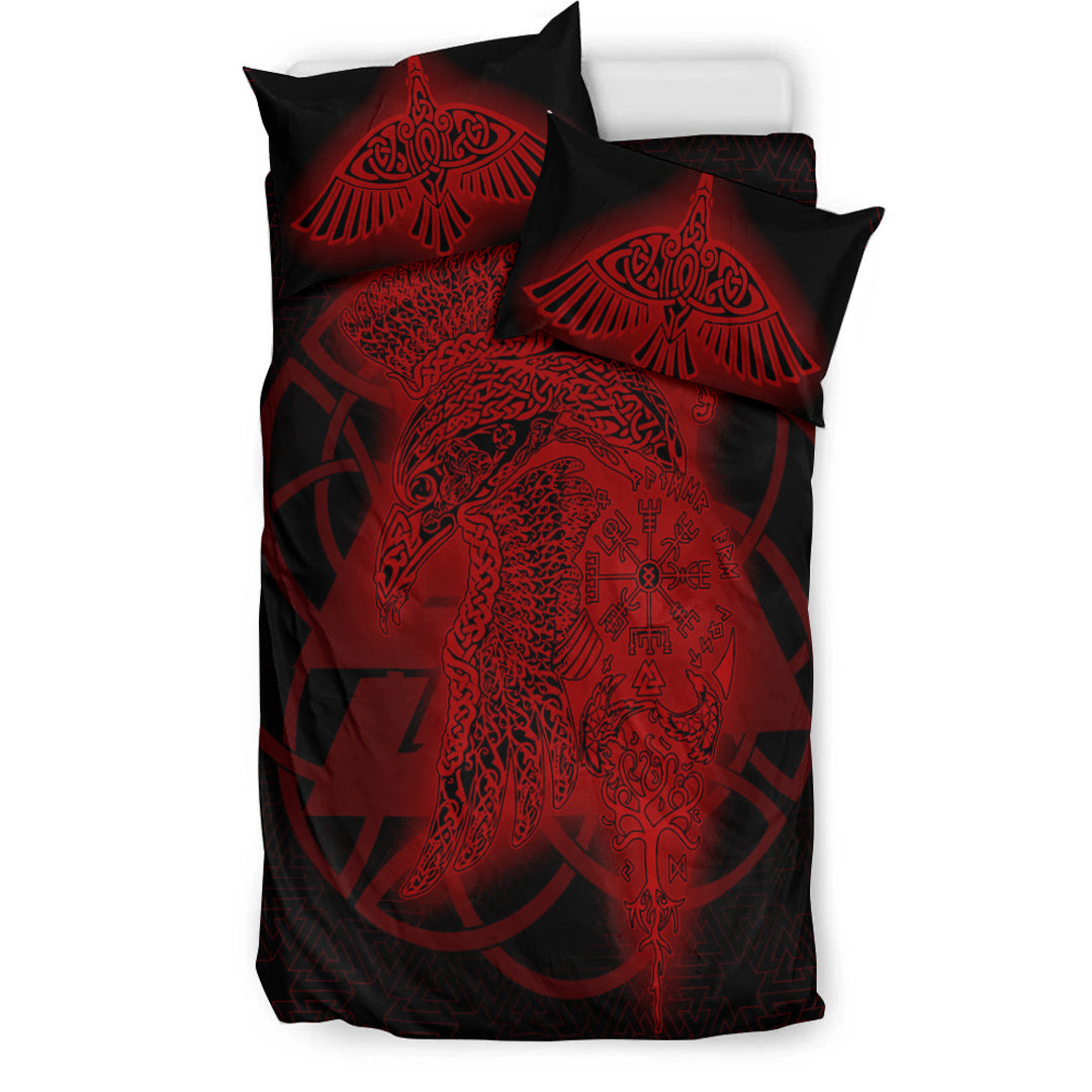 Viking Bedding Set Raven Valknut Red