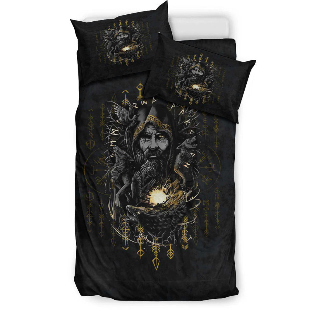 Viking Bedding Set Odin Geri and Freki Rune Style