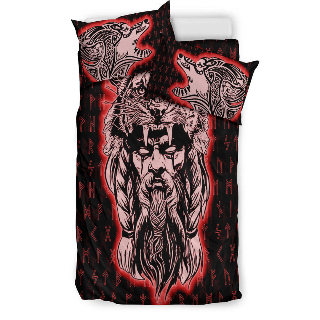 Viking Bedding Set Wolf Odin Viking Set Red